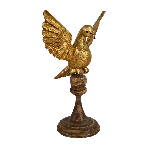 Rustic European Vintage European Carved Wood Dove the Holy Spirit Sculpture on Finial 10.75" H For Sale - Image 3 of 8