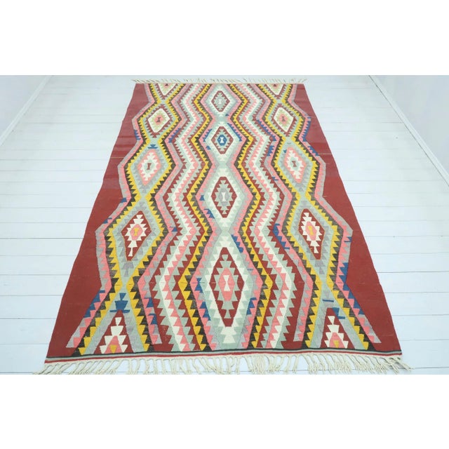 Mid-Century Modern Vintage Turkish Barak Nomad's Flatweave Kilim Rug For Sale - Image 3 of 13