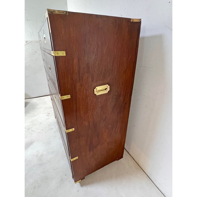 Antique 19th Century British Campaign Tall Chest, Mahogany With Brass Hardware For Sale - Image 4 of 10