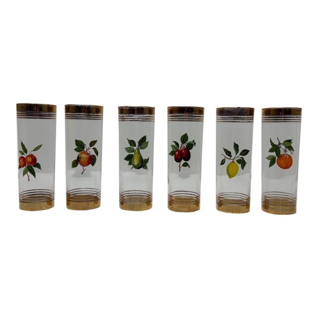 Gold Rim Fruit Glasses..Vintage 1950s Hi-Ball Cocktail Glasses For Sale