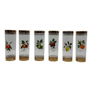 Gold Rim Fruit Glasses..Vintage 1950s Hi-Ball Cocktail Glasses