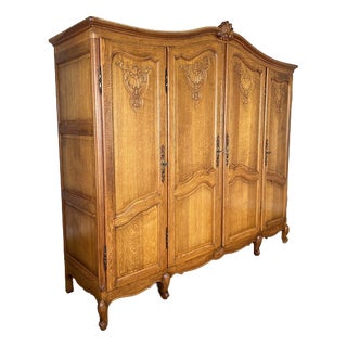 Vintage French Louis XVI Style Oak 4-Door Armoire For Sale
