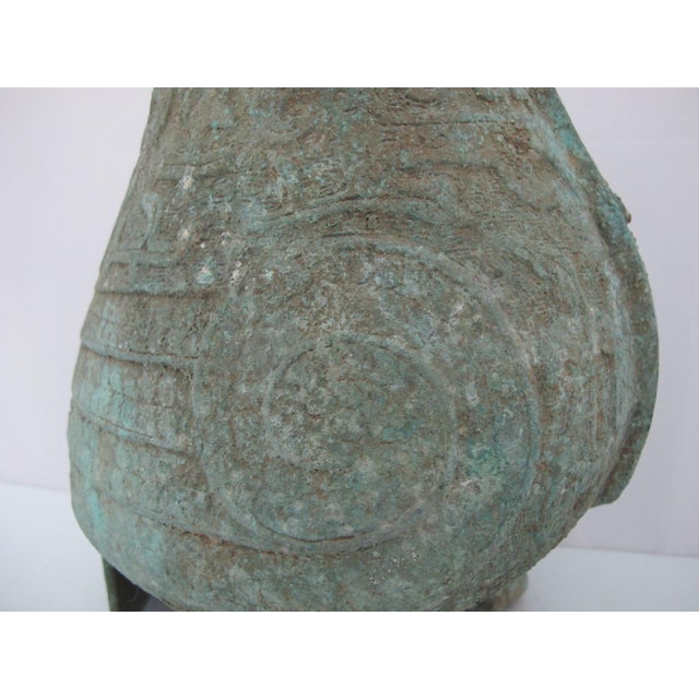 Antique Chinese Bronze Ware Archaic Owl Bird Wine Vessel Pot Missing Head For Sale In Portland, OR - Image 6 of 14