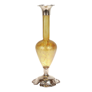 Antique Art Nouveau Sterling Silver & Loetz Candia Phaenomen Art Glass Vase