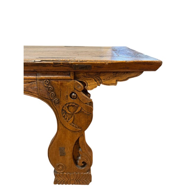 Antique Chinese Carved Wood Altar Bench | Southern China | Fish & Dragon Folk Art | Late 19th C. For Sale In San Francisco - Image 6 of 11