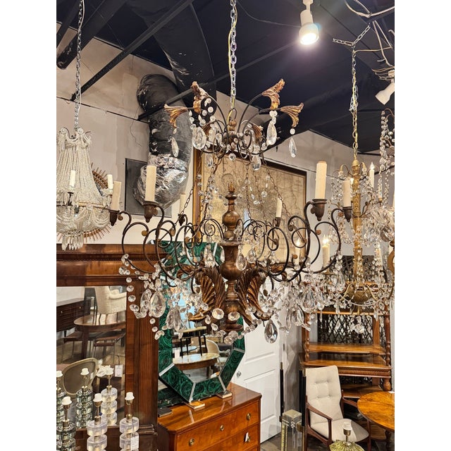 Traditional 19th Century Italian Tuscan Iron and Giltwood Chandelier For Sale - Image 3 of 8