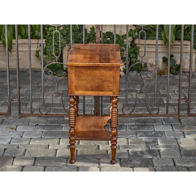 Midcentury English Walnut Side Table with Drawers and Turned Legs For Sale In Atlanta - Image 6 of 10