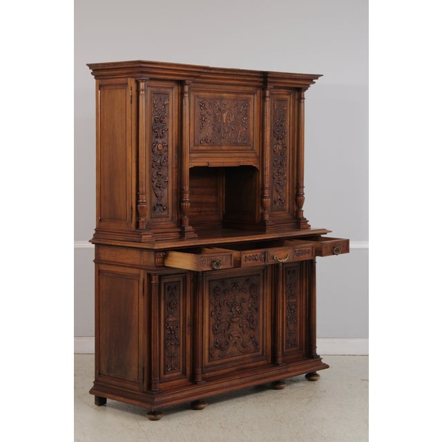 Antique French Renaissance Walnut Cabinet Hutch For Sale - Image 4 of 18