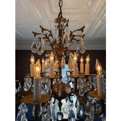 Vintage Chandelier-Absolutely Extraordinary Spanish Brass Chandelier With Faceted Crystals For Sale - Image 4 of 14