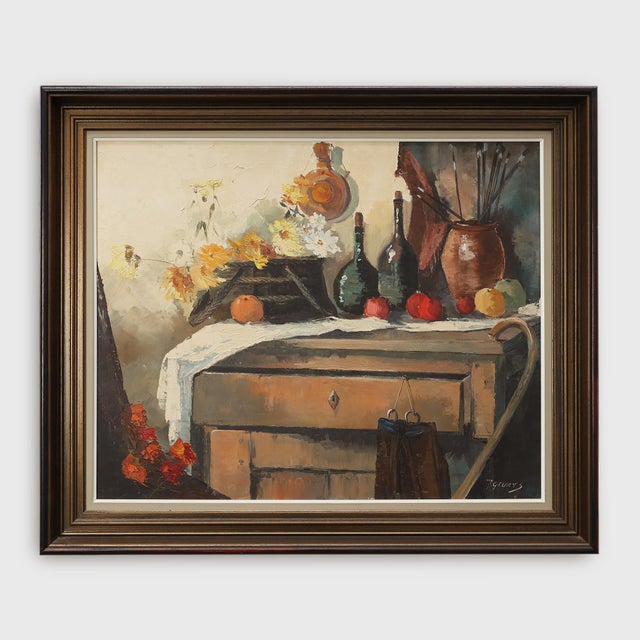 J. Geurts, Still Life with Fruit and Flowers, 1960s, Oil Painting on Canvas For Sale - Image 11 of 11