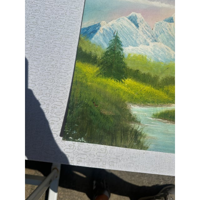 1990s Mountains and Creek Landscape Painting on Canvas, Signed by Artist For Sale - Image 4 of 9