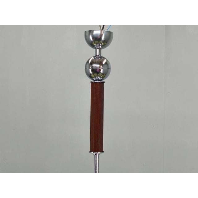 Metal Art Deco Chrome and Walnut Chandelier, Czechoslovakia, 1930s For Sale - Image 7 of 16