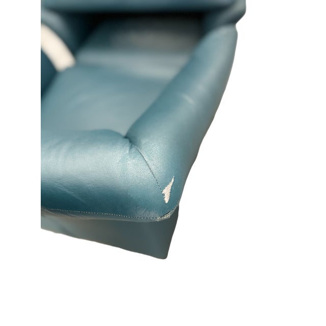 Late 20th Century Brayton International Blue Leather Club Chair - A Set of 2 For Sale - Image 14 of 15