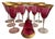 Set of 10 Antique Austrian Cranberry & Gold Encrusted Crystal Wine Stems.