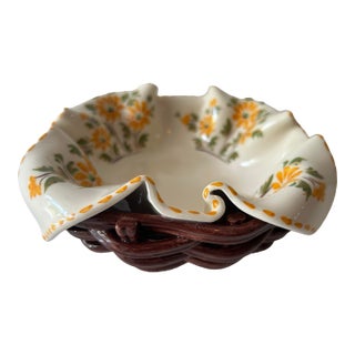 Mid 20th Century Faux Napkin Majolica Serving Dish- Made in Portugal For Sale