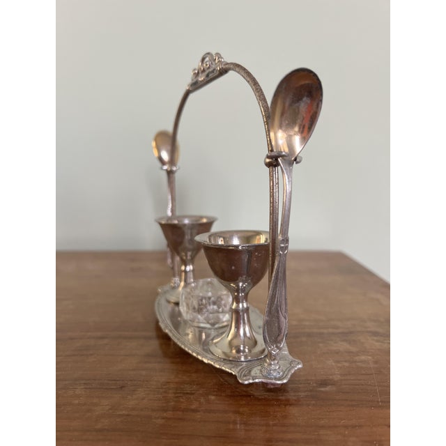 Vintage Silver Plated Egg Holders with Spoons, 1960s, Set of 6, in Good conditions. Designed 1960 to 1969