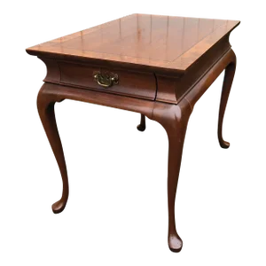 Late 20th Century Vintage Hickory Chair James River Plantation Formal Side Table With Inlaid Burl Wood Trim