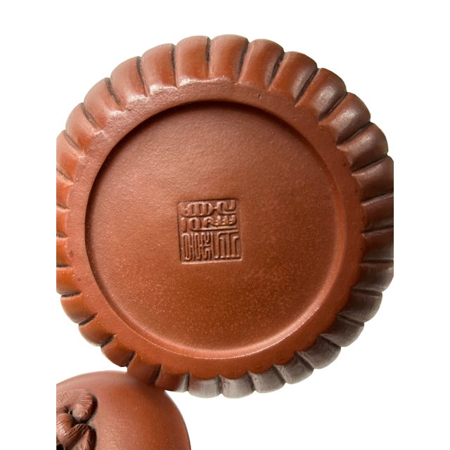 Asian Vintage Brown Pumpkin Puppy Zisha Clay Teapot Art Display For Sale - Image 3 of 7