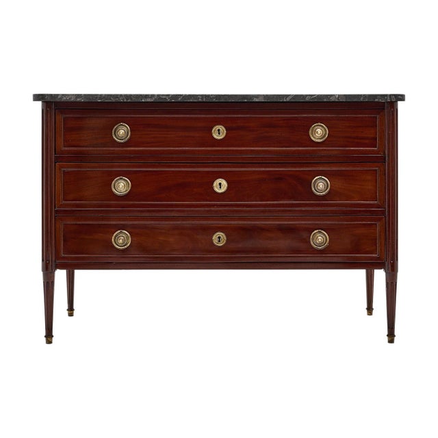 Louis XVI Mahogany Chest, Antique French, Gray Marble, Circa 1820 For Sale - Image 10 of 10
