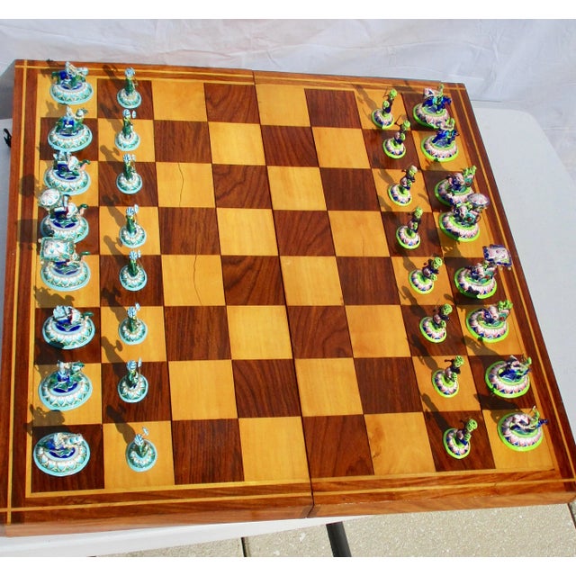 Brown Indian Silver Enamel Mahogany Chess Set For Sale - Image 8 of 11