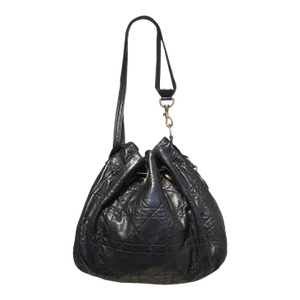 Christian Dior Black Leather Cannage Drawstring Handbag