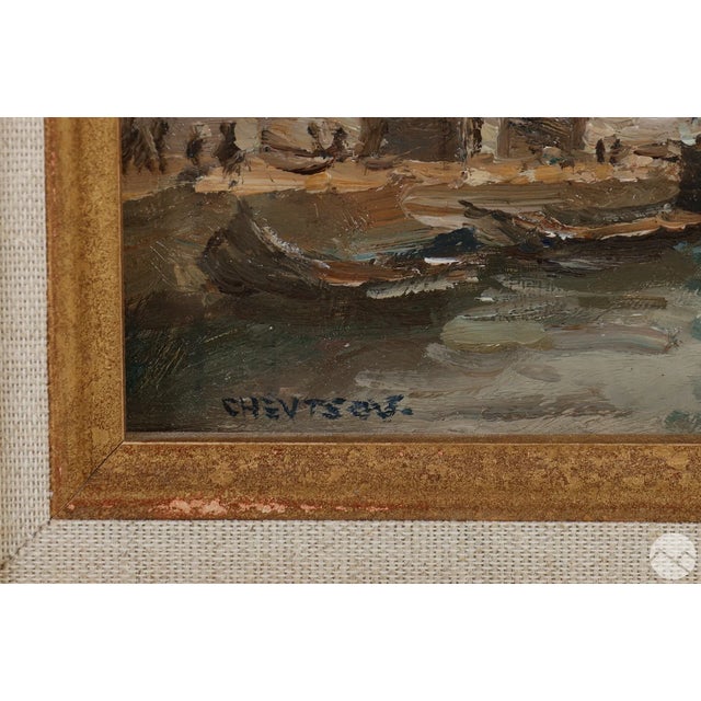 Impressionist Mid 20th Century Vintage Oil Painting Marine Harbor Scene by M Chevtsov For Sale - Image 3 of 5