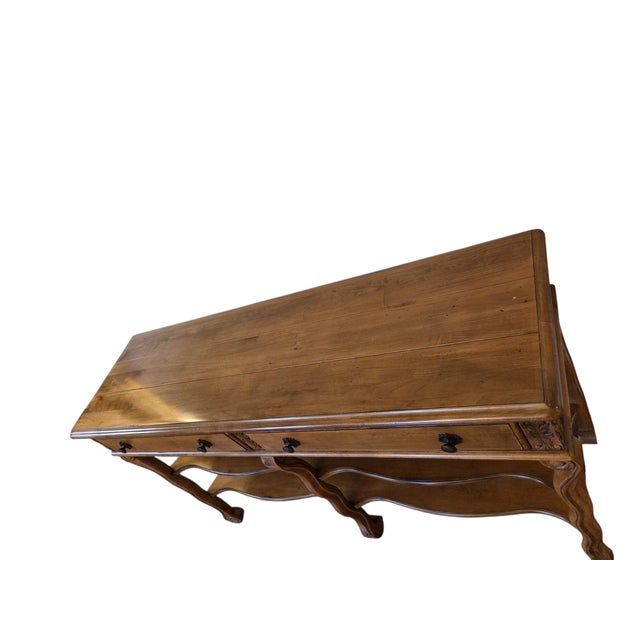 1990s Bassett Country French Console Table Vintage Provincial Wood Sofa Server 2 Drawer For Sale - Image 5 of 12