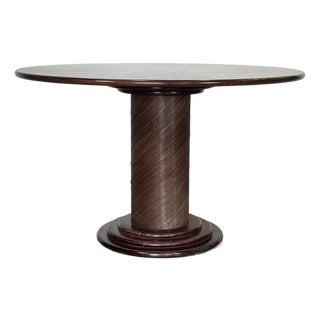 Round Wicker and Wood Dining Table, 1970s For Sale