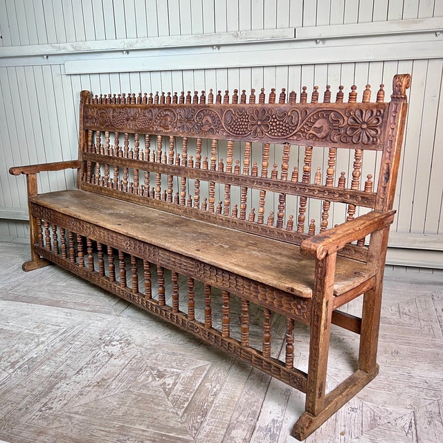 Large Antique Spanish Colonial Carved Hardwood Bench Late 18th / Early 19th Century For Sale - Image 11 of 11