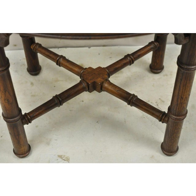 Mid 20th Century Vintage Chinese Chippendale Faux Bamboo Oval Small Glass Top Side End Table Pair For Sale - Image 5 of 11