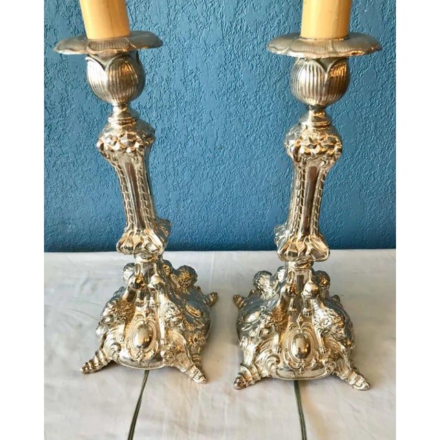 Early 20th Century Pair of Continental Silvered Lamps For Sale - Image 5 of 13