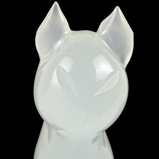 Mid-Century Modern Vintage Seguso Murano 1950s Opalescent Alabastro White Italian Art Glass Mid Century Cat Kitten Sculpture For Sale - Image 3 of 10