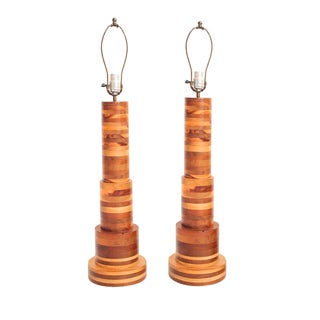 Wood Table Lamps - Pair For Sale