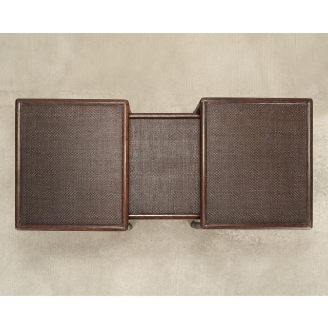 McGuire Nest of Three McGuire Rattan Cane Raffia and Oak Side Tables For Sale - Image 4 of 18
