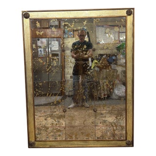 Verre Églomisé Antiqued Tile Wall Mirror, Late 20th Century For Sale