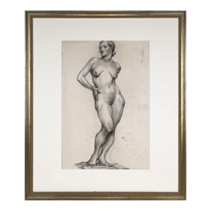 Vintage Art Deco Charcoal Nude Female Figure Study by Illustrator William B Pattengill 1934
