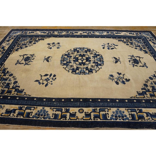 1920s Small 1920s Classic Greek Key Medallion Antique Chinese Peking Rug 6'5" X 9' For Sale - Image 5 of 9