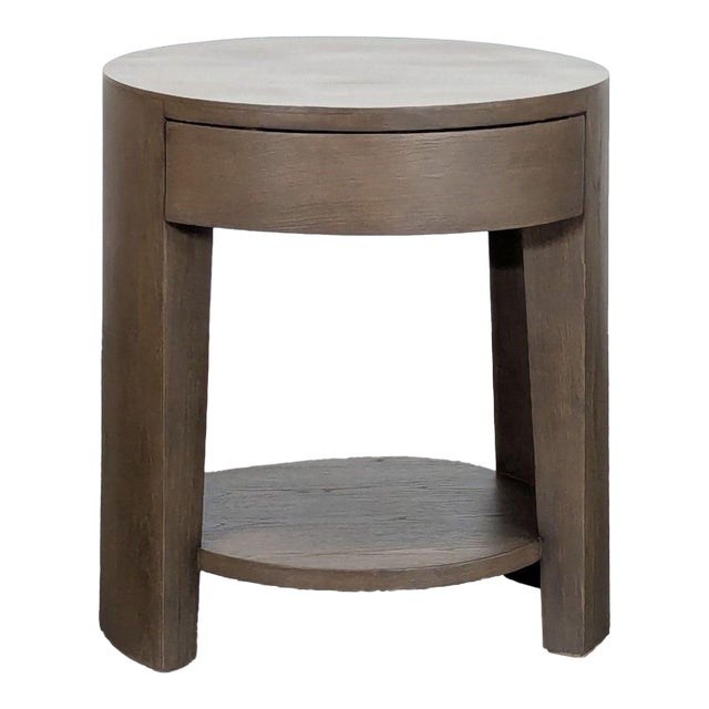 Restoration Hardware Wyeth Oak Round Bedside Table For Sale