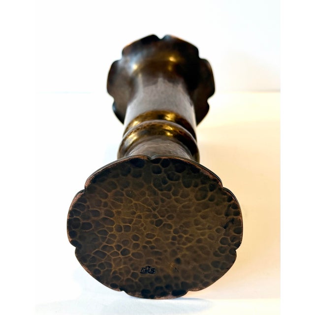 Signed Frans Gyllenberg Hand Hammered Copper 9” Floriform Vase - Boston Arts and Crafts Society C. 1910. For Sale - Image 9 of 12