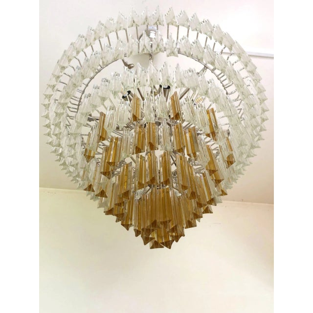 Large Clear and Amber Triedro Murano Glass Chandelier For Sale - Image 6 of 8