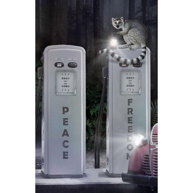 Surrealism Save Our Future III by Marcin and Kate Owczarek | Digital Art featuring anthropomorphic animals at gas pumps For Sale - Image 3 of 4
