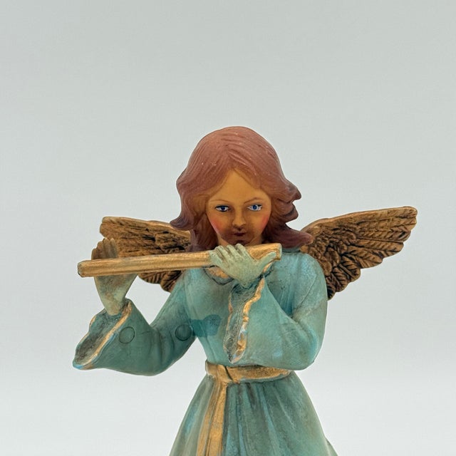 Plastic Vintage 1960s Petite Hong Kong Angel Tree Topper Flute Gold Tone Wings For Sale - Image 7 of 10