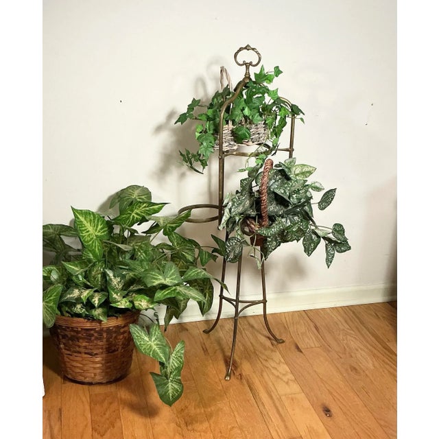 1940s Brass Two-Tiered Tower Swivel Plant/Cake Display Stand Free Standing Tripod Base For Sale - Image 12 of 12