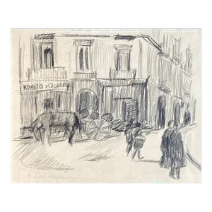 1950s Alex Tschernjawski Street Scene Drawing