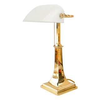 Art Deco Banker Lamp with Glass Shade, 1920s For Sale