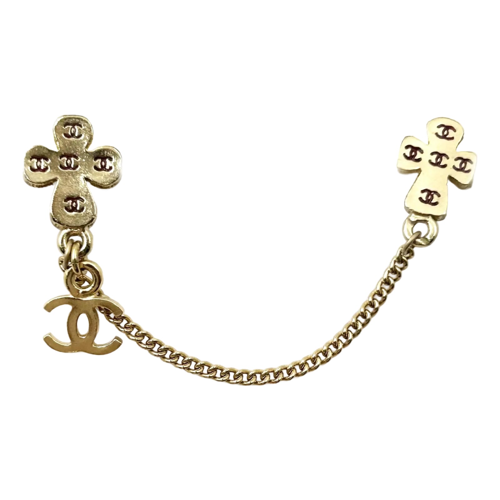 Chanel Rare Vintage Gold Plated CC Cross Pins | Chairish