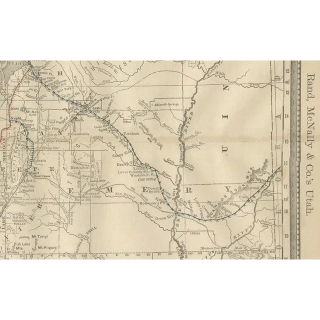 Utah Map with The Beehive States Railroads and Counties and Great Salt Lake, 1888 For Sale - Image 3 of 10