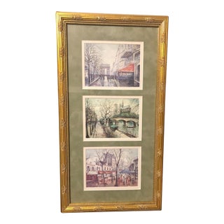 Vintage Framed Triptych Parisian Street Scenes Lithograph Prints by Georges B. For Sale