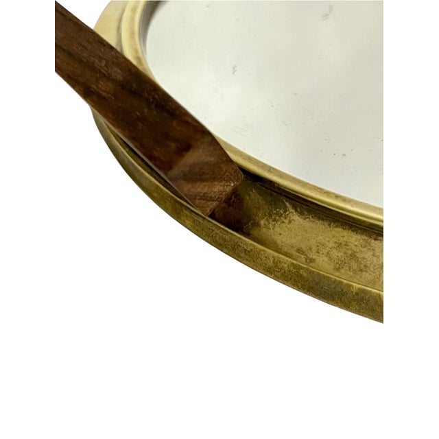 20thC. Mid-Century Modern Brass and Wood Oval Serving Tray With Mirrored Glass For Sale - Image 9 of 12