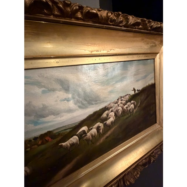 Late 19th Century Antique English Country Sheep Landscape Painting in Original Frame, Late 19th Century For Sale - Image 5 of 7